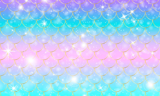 Mermaid scales. Fish squama. Rainbow pattern. Mermaid scales. Fish squama. Kawaii pattern. Watercolor holographic stars. Rainbow background. Color vector illustration. Scale print. animal scale stock illustrations