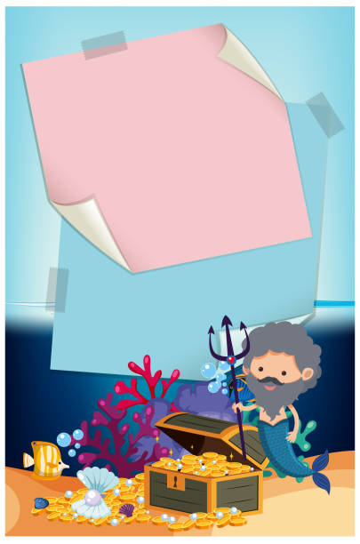 Merman Underwater with Blank Note Template Merman Underwater with Blank Note Template illustration merman stock illustrations