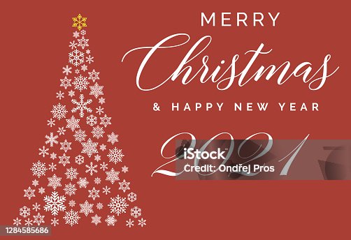 istock Merry Christmas and Happy New Year 2021 lettering template. Greeting card or invitation. Winter holidays related typograph 1284585686
