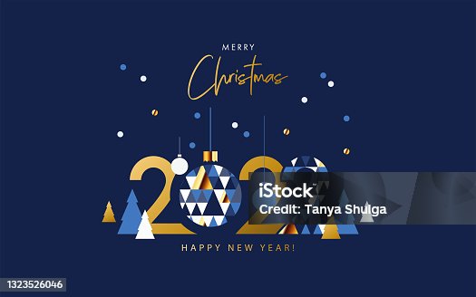 istock Merry Christmas and Happy New Year 2022 banner, greeting card, poster, holiday cover. 1323526046