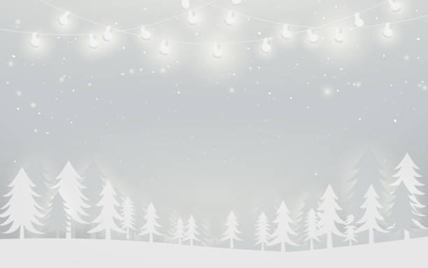 wesołych świąt i szczęśliwego nowego roku banner. zimowy krajobraz i płatki śniegu, choinki tła. sztuka papieru i projektowanie rzemiosła. białe tło - holiday background stock illustrations