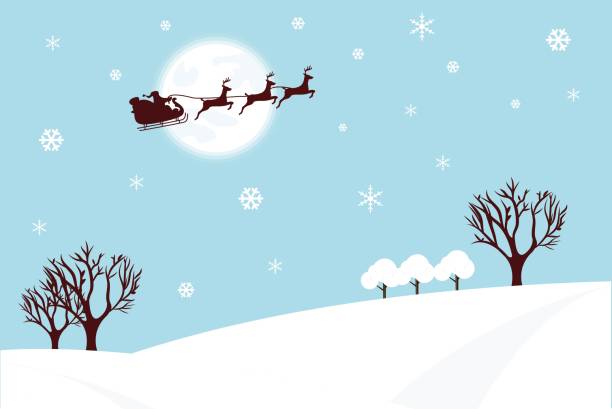기쁜 성 탄과 새 해 복 많이 받으세요입니다. 시, 종이 아트 및 디지털 공예 스타일에 하늘에 산타 클로스의 그림 - 썰매 여가장비 stock illustrations