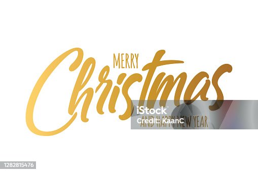 istock Merry Christmas and Happy New Year lettering. Seasonal greeting card template. stock illustration 1282815476