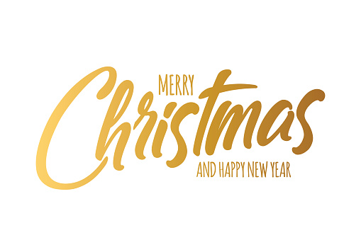 Merry Christmas and Happy New Year lettering. Seasonal greeting card template. stock illustration