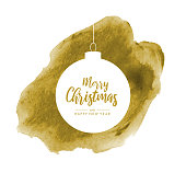 istock Merry Christmas and Happy New Year message on gold watercolor. Vector 1285801668
