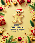 Merry Christmas and Happy New Year Poster or banner with cute gingerbread men and christmas element.Banner template for Retail,Shopping,New year or Christmas Promotion.