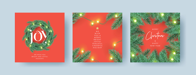 Merry Christmas and Happy New Year Set of backgrounds, greeting cards, Sale posters, holiday covers. Xmas design templates