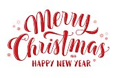 Merry Christmas and Happy New Year text, lettering for greeting cards, banners, posters, isolated vector illustration. Merry Christmas and Happy New Year greeting
