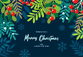 Vector illustration of Merry Christmas, Banner - Sign, Holly, Message
