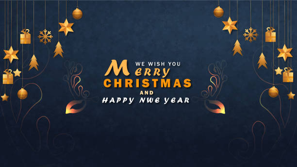 Merry Christmas background with blue and gold color Merry Christmas  background with blue and gold color Merry Christmas And Happy New Year Messages stock illustrations
