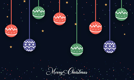 Merry Christmas balls with different patterns on Dark background