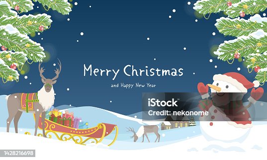 istock Merry Christmas banner background. Vector illustration of Happy Holidays landscape. 1428216698