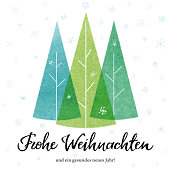 istock "Merry Christmas" card in german with Christmas Trees. Vector illustration. 1282439513