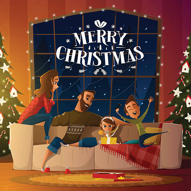 ilustrações, clipart, desenhos animados e ícones de feliz natal cartão - natal, familia