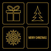 merry christmas card with gift box, xmas tree and snowflake