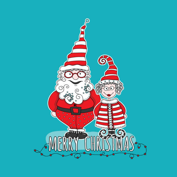 Merry Christmas from Santa Claus and Mrs Claus Vector Illustration vector art illustration