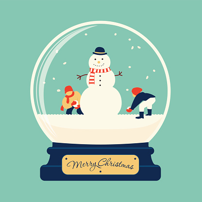 Merry christmas glass ball with snowman