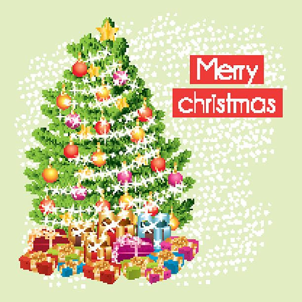 Merry Christmas Greeting Card With The Gifts Under Tree Vector Art Illustration