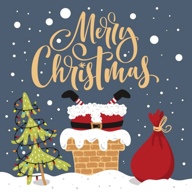 frohe weihnachten von hand gezeichnet-schriftzug. santa stecken. - nikolaus stiefel stock-grafiken, -clipart, -cartoons und -symbole