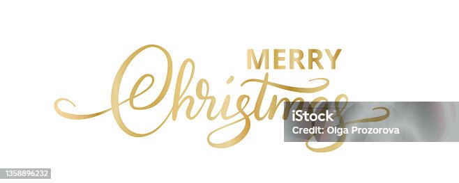 istock Merry Christmas hand written text. Golden Merry Christmas letters isolated on white. 1358896232
