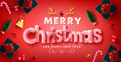 Merry Christmas & Happy New Year Promotion Poster or banner with red gift box and christmas element for Retail,Shopping or Christmas Promotion in red and gold style.