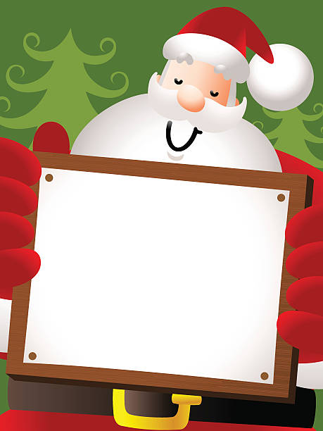 bildbanksillustrationer, clip art samt tecknat material och ikoner med merry christmas: happy santa claus holding a blank sign - new standards