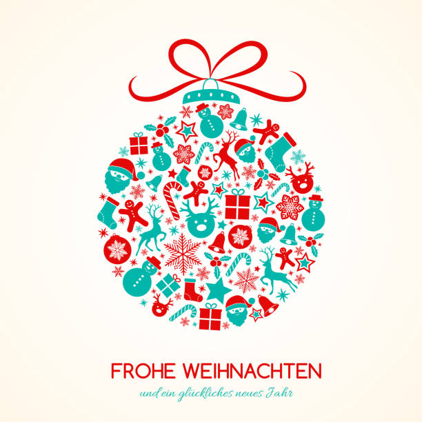 с рождеством христовым на немецком языке (frohe weihnachten) - концепция карты с украшением. вектор. - weihnachten stock illustrations