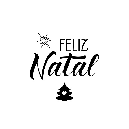 Merry Christmas in Portuguese. Ink illustration with hand-drawn lettering. Feliz Natal.
