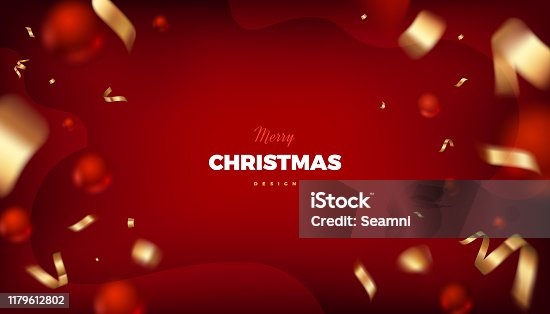 istock Merry Christmas red background with golden decoration 1179612802