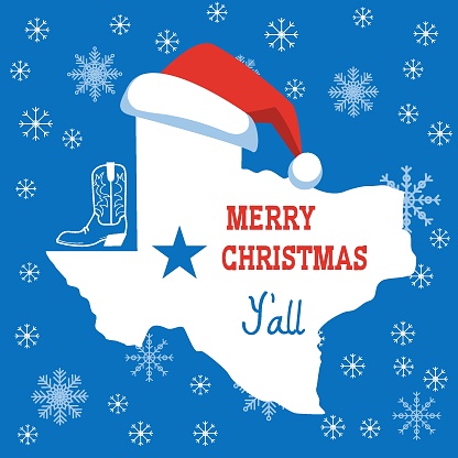 Merry Christmas Texas Card Vector American Illustration With Map Of