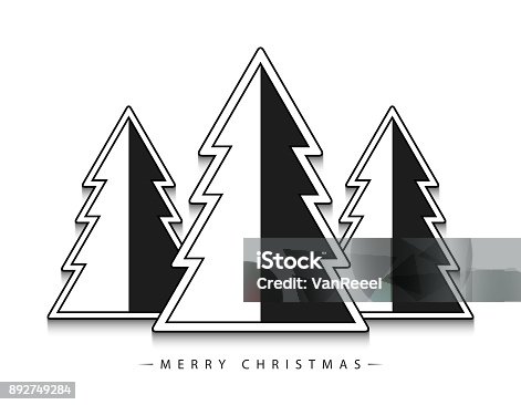 istock Merry Christmas! Vector abstract geometric black and white Christmas trees with black outline on white background. 892749284