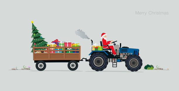 frohe weihnachten - traktor stock-grafiken, -clipart, -cartoons und -symbole