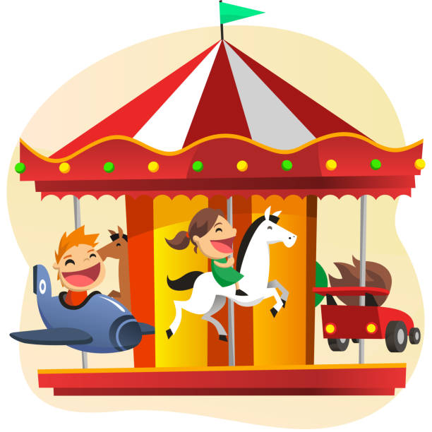 Merry-go-round Amusement Park Game Children having fun on the merry-go-round. carousel horse stock illustrations