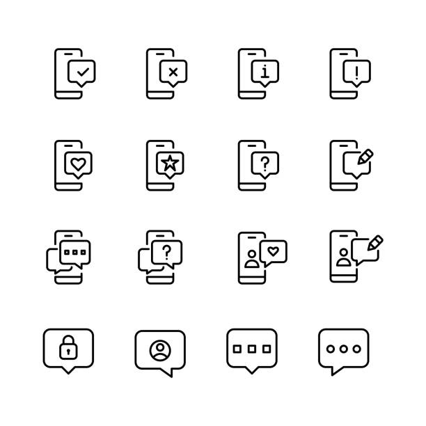 Message icons collection. Spam, new, approved, chat and security alert. Pixel perfect. Editable stroke vector art illustration