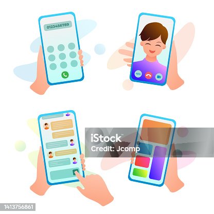 istock UI Message smartphone template. Message bubbles chat on smartphone icons. 1413756861