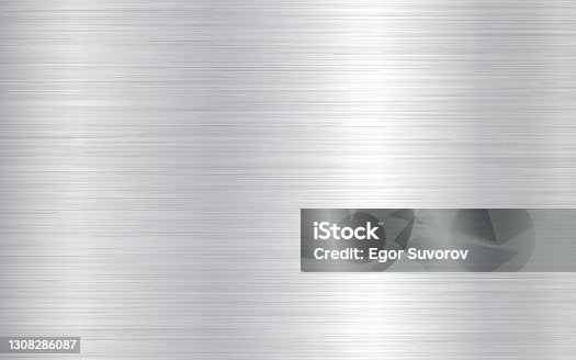 istock Metal background. Silver steel texture. Brushed stainless sheet. Bright polish plate with reflection. Realistic industrial texture. Aluminum panel. Vector illustration 1308286087