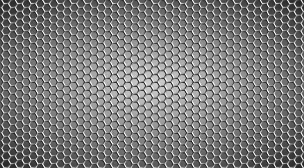 Metal hexagonal grid. Steel mesh background vector art illustration