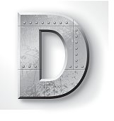 Distressed Metal letter "D". Elements are layered and labeled. Rivets, seams and textures are on separate layers and can be hidden if you prefer a clean, shiny brushed metal look. Download includes an XXXL JPEG version (16 in. x 16 in. at 300 dpi).