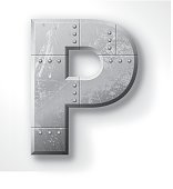 Distressed Metal letter "P". Elements are layered and labeled. Rivets, seams and textures are on separate layers and can be hidden if you prefer a clean, shiny brushed metal look. Download includes an XXXL JPEG version (16 in. x 16 in. at 300 dpi).