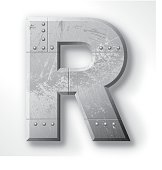 Distressed Metal letter "R". Elements are layered and labeled. Rivets, seams and textures are on separate layers and can be hidden if you prefer a clean, shiny brushed metal look. Download includes an XXXL JPEG version (16 in. x 16 in. at 300 dpi).