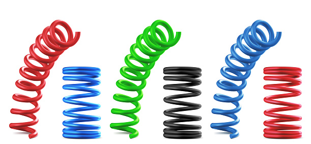 Metal springs, realistic colorful isolated coils