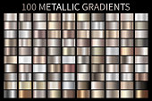 Metallic, bronze, silver, gold, chrome metal foil texture gradient template Vector swatch set. Metallic gradient illustration gradation for backgrounds, banner, user interface Vector template design