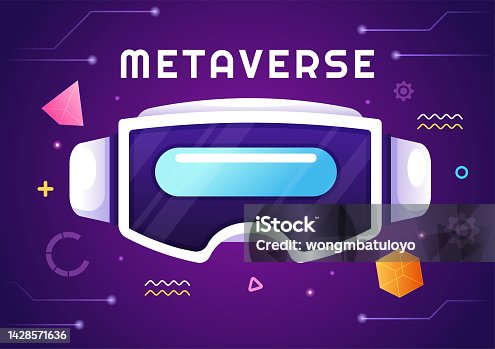 istock Metaverse Digital Virtual Reality Technology wears VR Glasses for Future Innovation and Communication in Hand Drawn Flat Cartoon Illustration 1428571636