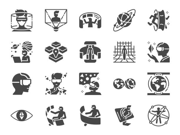 metaverse icon set. included the icons as virtual, world, virtual reality, vr, digital, earth 2, futuristic and more. - metaverse stock illustrations