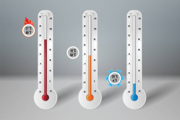 Meteorology thermometer with high, low, middle degree vector art illustration
