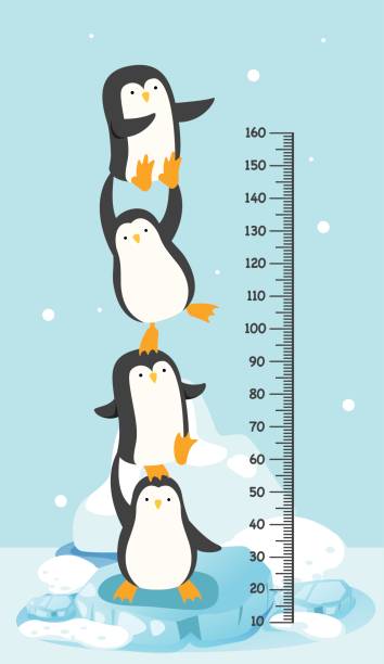 Meter wall with penguin Meter wall with penguin.vector illustration baby penguin stock illustrations
