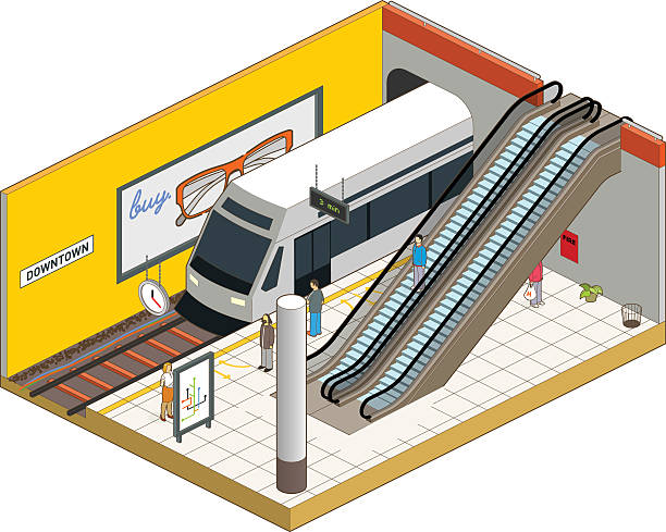ilustrações de stock, clip art, desenhos animados e ícones de metro trem - stairs subway