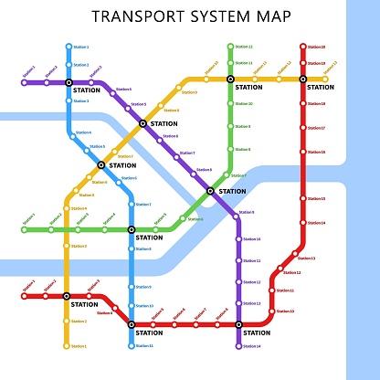 Metro underground, subway, bus transport city map