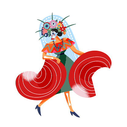 Mexican Day of Dead, Dia de los Muertos, dancing Calavera Catrina in traditional costume