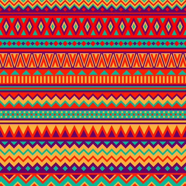 Various strips motifs, colorful mexican fabric pattern.